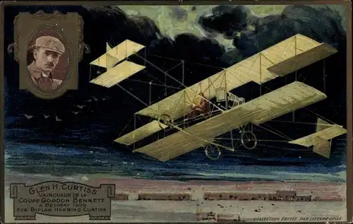 Präge Ak Betheny, Glen H. Curtiss, Coupe Gordon Bennett 1909, Flugzeug