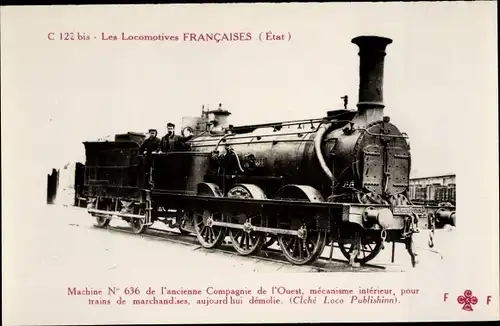 Ak Les Locomotives Francaises, Etat, Machine No. 636 de l'ancienne Compagnie de l'Ouest