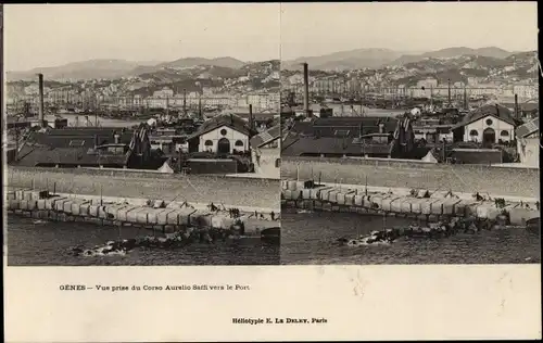 Stereo Ak Genova Genua Liguria, Vue prise du Corso Aurelio Saffi vers le Port