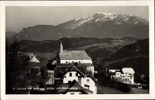 Ak Sankt Corona am Wechsel in Niederösterreich, Ortschaft, Kirche und Schneeberg