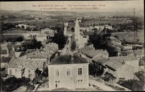 Ak Montsegur Drôme, Vieux Village, Nouvelle Mairie, Nouvelle Eglise