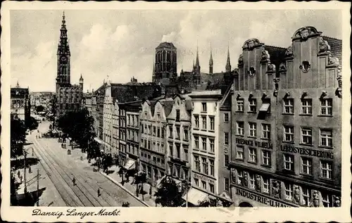 Ak Gdańsk Danzig, Langer Markt, Geschäftshäuser, Lebensversicherung