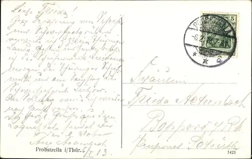 Ak Probstzella in Thüringen, Gesamtansicht, Eisenbahnbrücke