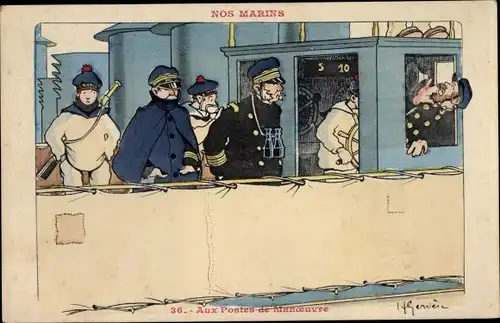 Künstler Ak Henri Gervèse, Nos Marins, Aux Postes de Manoeuvre, Französische Seeleute