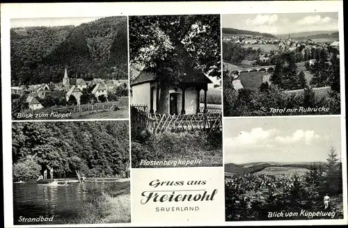 Ak Freienohl Meschede im Hochsauerlandkreis, Ort mit Küppel, Strandbad, Plastenbergkapelle