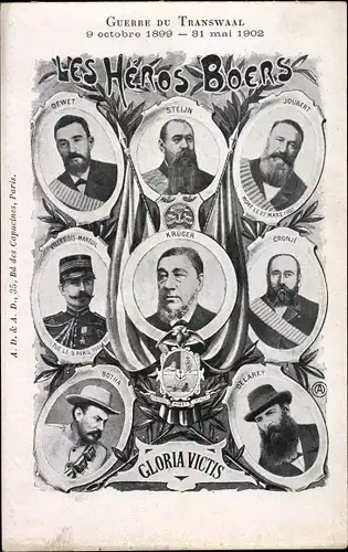 Ak Les Heros Boers, Guerre du Transwaal, Burenkrieg, Pauk Kruger, Joubert, Dewet, Steijn, Botha