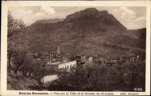Ak Buis les Baronnies Drôme, vue sur la Ville, Rocher de St. Julien