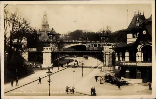 Ak Hamburg St. Pauli, Kersten Miles Brücke u. Bismarck Denkmal