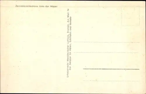 Ak Hansestadt Bremen, Zentralkrankenhaus Links der Weser, Luftbild