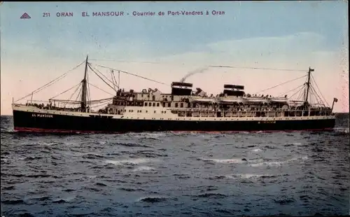 Ak Oran Algerien, El Mansour, Courrier du Port Vendres, Dampfer