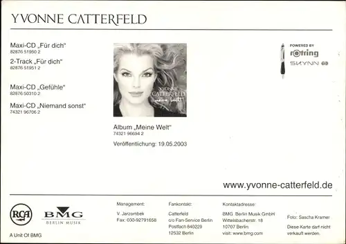 Ak Sängerin und Schauspielerin Yvonne Catterfeld, Autogramm, Maxi CD Für dich