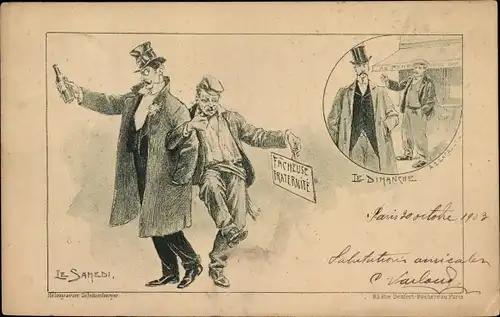 Künstler Ak Le Samedi, le Dimanche, betrunkene Männer