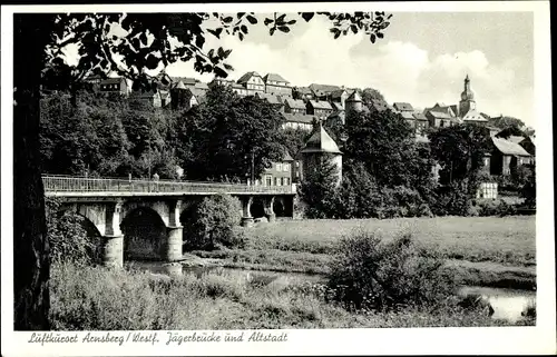 Ak Arnsberg im Sauerland Westfalen, Jägerbrücke und Altstadt