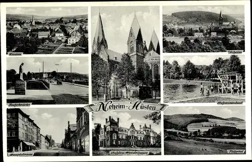 Ak Neheim Hüsten Arnsberg im Hochsauerlandkreis, Kirche, Schwimmbad, Röhrtal