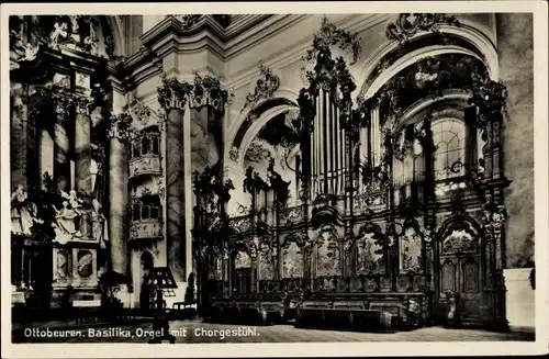 Ak Ottobeuren in Oberschwaben Allgäu, Basilika, Orgel mit Chorgestühl
