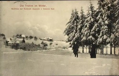 Ak Rimbach im Odenwald, Tromm im Winter, Gasthof zur schönen Aussicht v. Valentin Keil