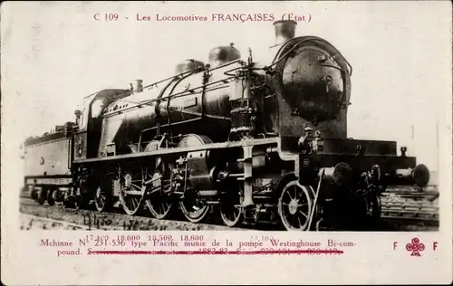 Ak Les Locomotives Francaises, Etat, Machine No. 231 536 Type Pacific, Dampflokomotive