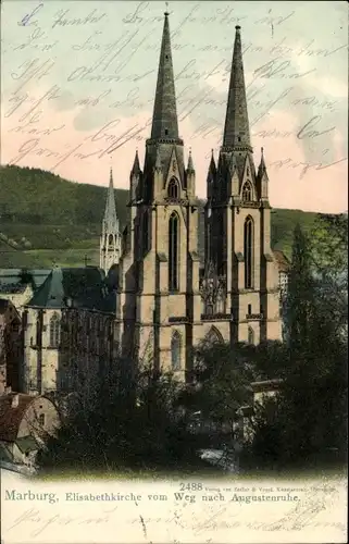 Ak Marburg an der Lahn, Elisabethkirche vom Weg nach Augustenruhe