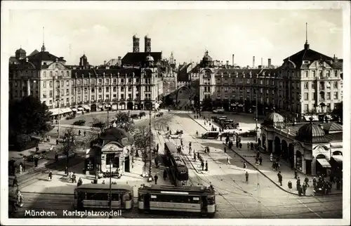 Ak München, Karlsplatzrondell, Straßenbahn