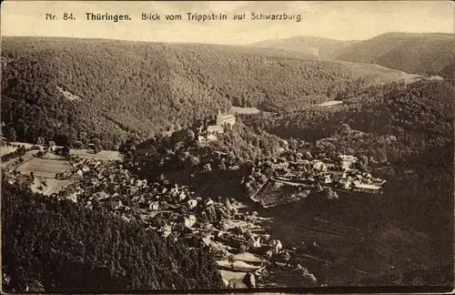 Ak Schwarzburg im Schwarzatal Thüringen, Blick vom Trippstein auf den Ort