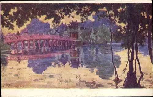 Künstler Ak Salge, M., Tonkin Vietnam, Pagode du Petit Lac a Hanoi