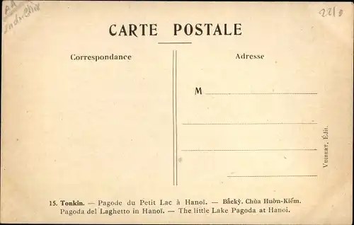 Künstler Ak Salge, M., Tonkin Vietnam, Pagode du Petit Lac a Hanoi