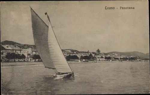 Ak Loano Ligurien, Panorama, Segelboot