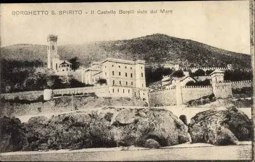 Ak Borghetto Santo Spirito Liguria Italien, Il Castello Borelli visto dal Mare