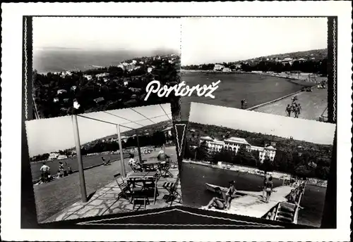 Ak Portorož Portorose Slowenien, Teilansicht, Terrasse, Steg