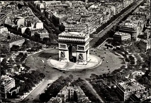 Ak Paris VIII, Triumphbogen, Arc de Triomphe, Luftbild