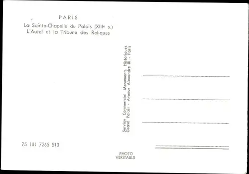 Ak Paris I Louvre, La Sainte Chapelle du Palais, L'Autel et la Tribune des Reliques