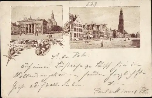 Litho Groningen Niederlande, Stadtansichten, Wappen
