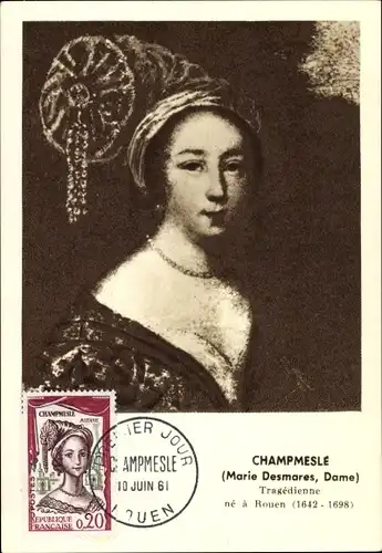 Maximum Künstler Ak Schauspielerin Mademoiselle de Champmeslé, Marie Desmares, Portrait