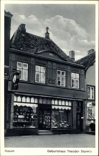 Ak Husum in Nordfriesland, Geburtshaus Theodor Storms, Uhrengeschäft