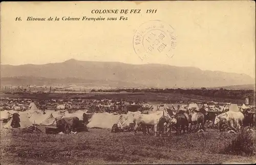 Ak Marokko, Colonne de Fez 1911, Bivouac de la Colonne Francaise sous Fez