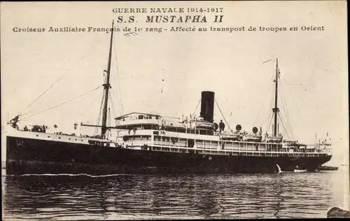Ak Dampfer Mustapha II, Croiseur Auxiliaire Francais, transport de troupes en Orient