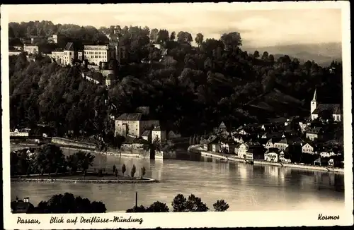 Ak Passau in Niederbayern, Blick auf Dreiflüsse Mündung