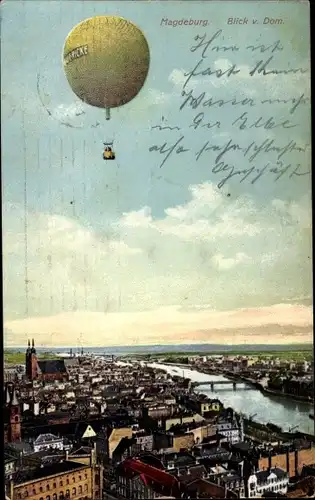 Ak Magdeburg an der Elbe, Blick vom Dom auf die Stadt, Ballon