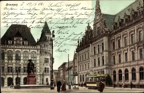 Ak Hansestadt Bremen, Domsheide mit Post, Straßenbahn