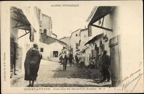Ak Constantine Algerien, Une rue du Quartier Arabe