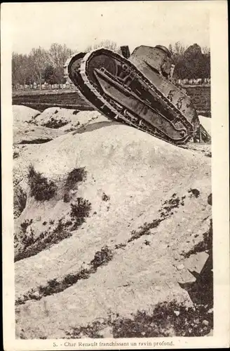 Ak Char Renault franchissant un ravin profond, Französischer Panzer