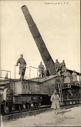 Ak Canon de 370 A. L. V. F., Französische Soldaten mit Geschütz