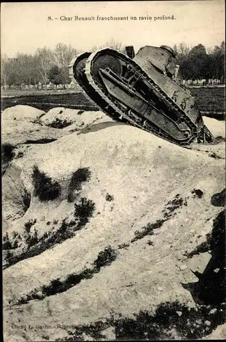 Ak Char Renault franchissant un ravin profond, Französischer Panzer