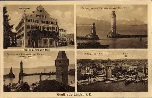 Ak Lindau am Bodensee Schwaben, Leuchtturm, Hotel Lindauer Hof, Dachgarten