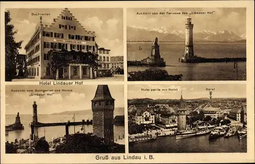 Ak Lindau am Bodensee Schwaben, Leuchtturm, Hotel Lindauer Hof, Dachgarten