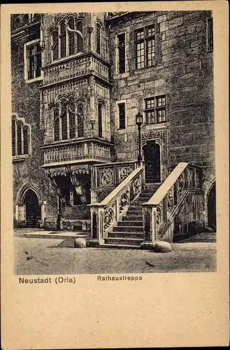Ak Neustadt an der Orla, Rathaustreppe