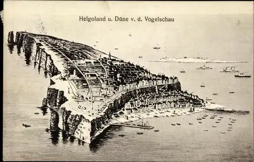 Künstler Ak Nordseeinsel Helgoland, Gesamtansicht, Vogelschau, Düne