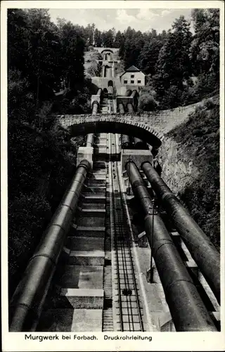 Ak Forbach im Schwarzwald, Murgwerk, Durchrohrleitung, Hotel Holdereck