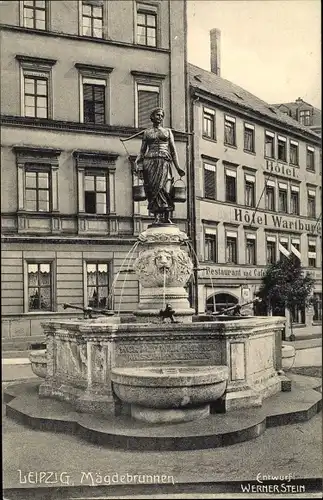 Ak Leipzig in Sachsen, Mägdebrunnen, Hotel Wartburg