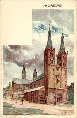 Künstler Litho Mutter, K., Würzburg am Main Unterfranken, Blick auf den Dom